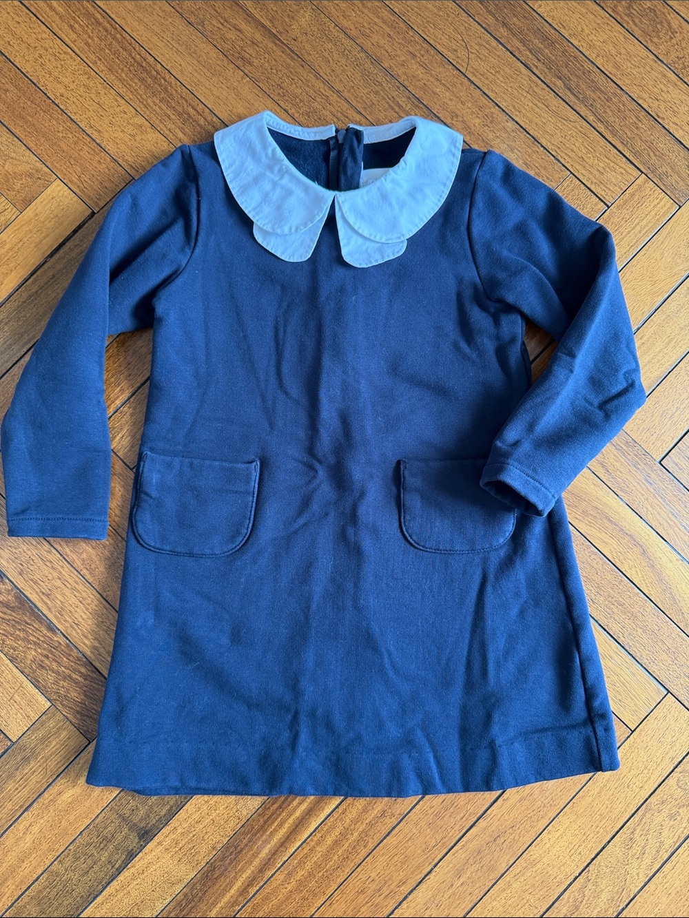 Jacadi Navy and White Long Sleeve Dress with Peter Pan Collar